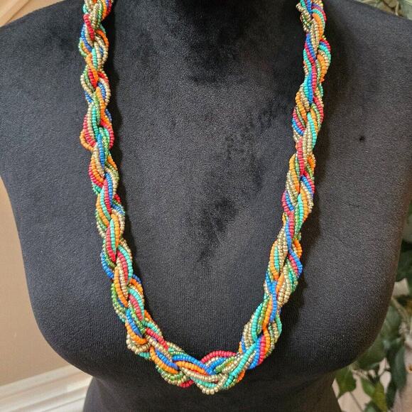Women Multicolor Seed Beads Twisted Multiple Layered Necklace with Lobster Clasp - Picture 1 of 6